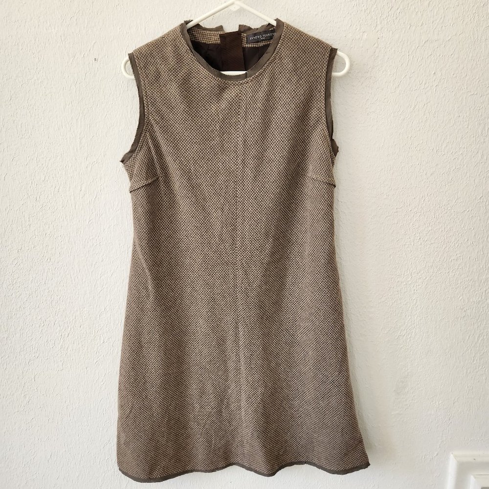 Sandro Ferrone Dress Womens Large 12 Sleeveless Wool Lined Shift Dress Brown
